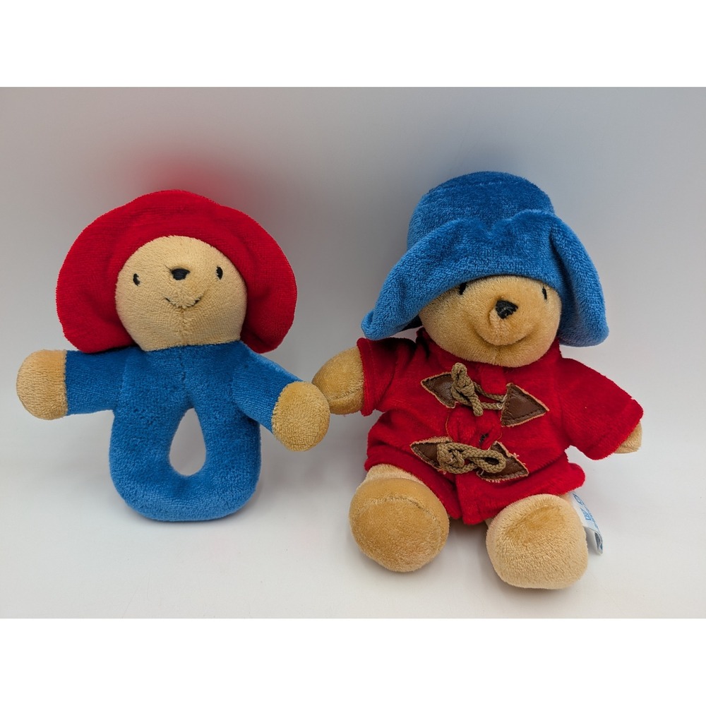 Eden Paddington Bear Plush Lot Blue Red Rattle Stuffed Toy